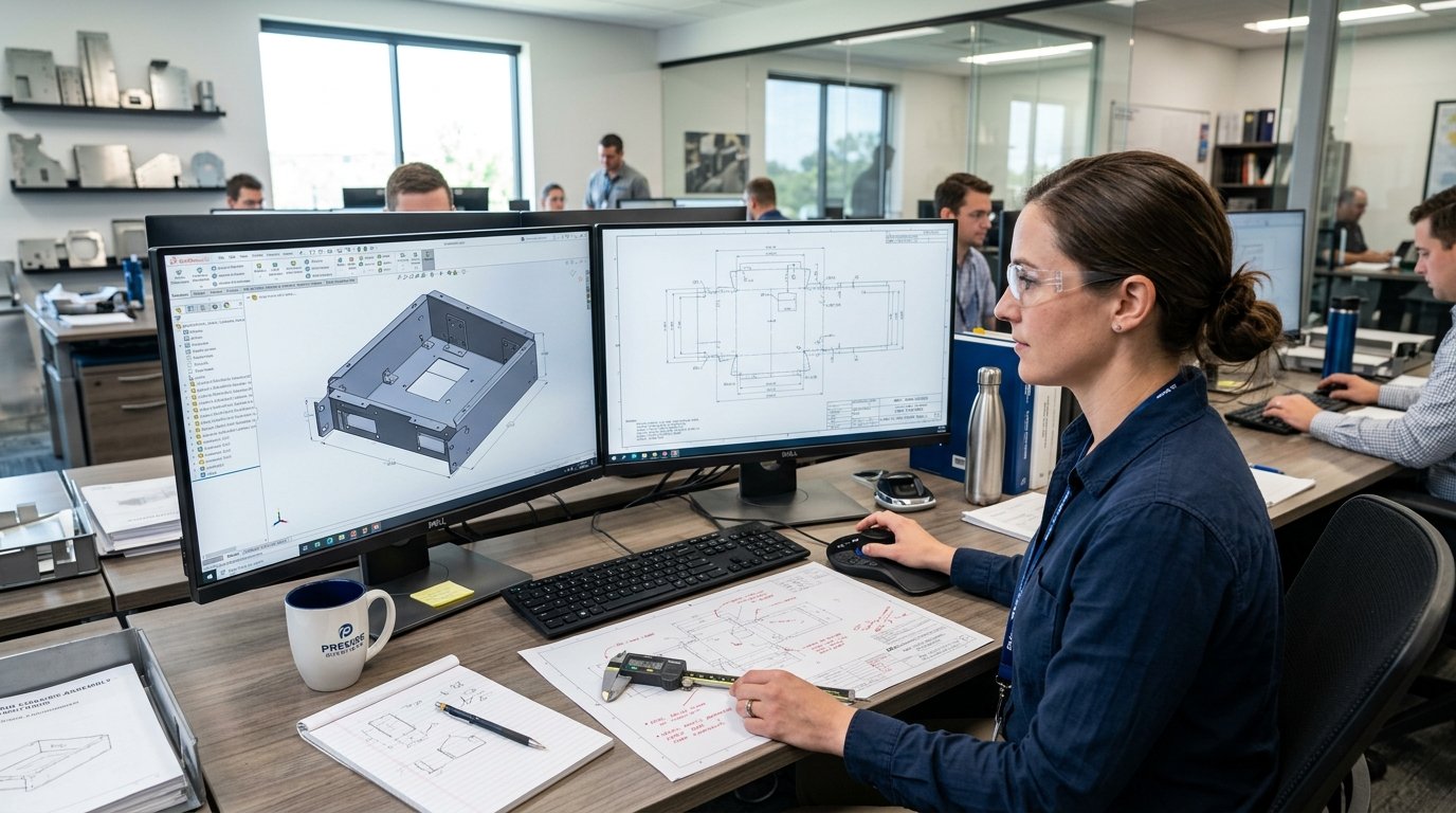Ingénieur modélisant un sous-ensemble inox sous SolidWorks