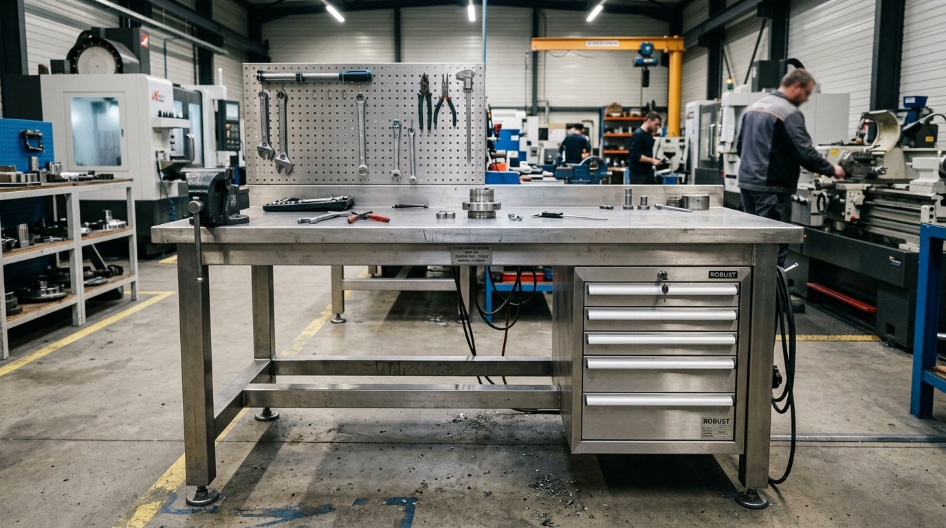 Établi industriel lourd mécano-soudé en inox 1200 kg